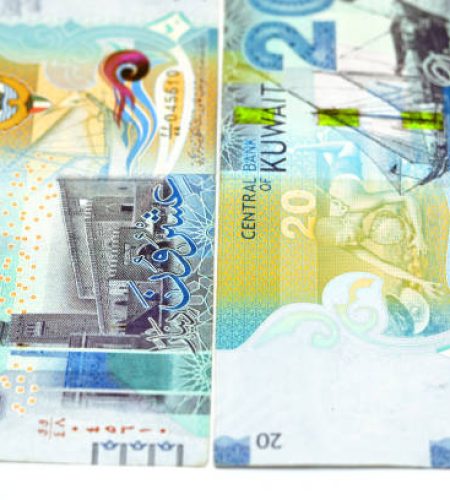 Twenty Kuwaiti dinars bill banknote 20 KWD features Seif Palace, a dhow ship, Kuwaiti pearl diver and Al-Boom traditional Kuwaiti dhow ship, Kuwaiti dinar currency of the State of Kuwait isolated
